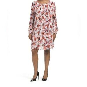 ELLEN TRACY women’s Coral Multi Long Sleeve Floral Mini Dress multicolor  M New